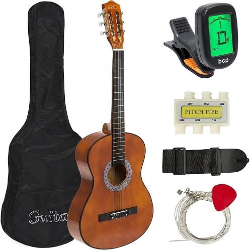 Beginner Acoustic Guitar Set w/ Case, Strap, Digital Tuner, Strings - 38in - Lot 1450
