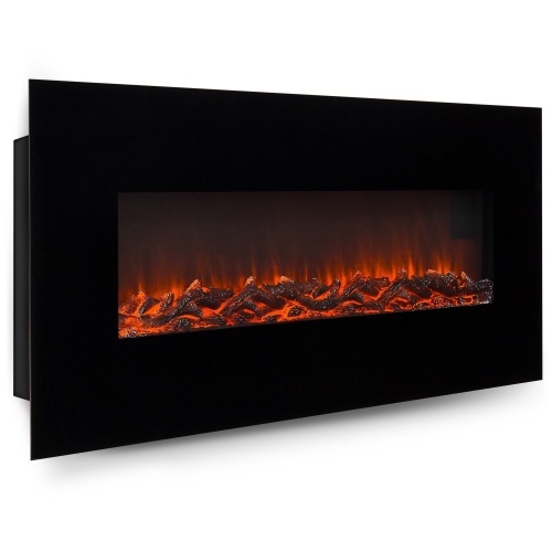 50in Indoor Electric Wall Mounted Fireplace Heater w/ Adjustable Heating, Metal-Glass Frame - Lot 1461