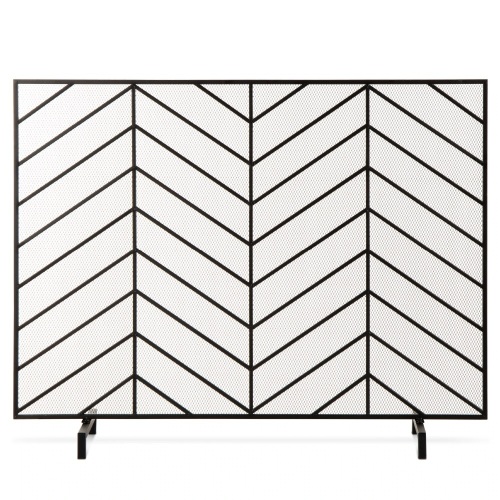 Single Panel Iron Chevron Fireplace Screen w/ Antique Finish - 38x31in - Lot 2055