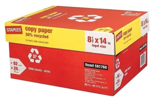 Staples Recycled Copy Paper, 8.5" x 14", Appears New - Lot 60