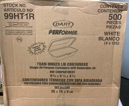 Box of 500 Foam Hinged Lid Containers, Appears New - Lot 83