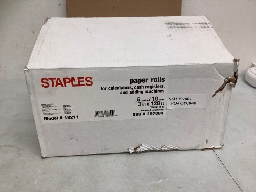 Box of Staples Paper Rolls, Appears New - Lot 470