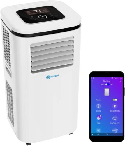 ROLLICOOL 14000 BTU Smart Portable Air Conditioner, Dehumidifier & Fan for Rooms up to 375 sq ft, Alexa-Ready Voice Commands, App, Dual-Band WiFi Support, Bluetooth, Easy Install - Lot 42