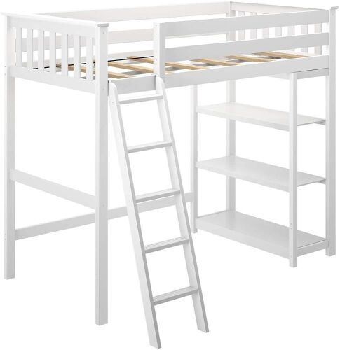 Max & Lily Twin High Loft Bed with Bookcase, White - Lot 72