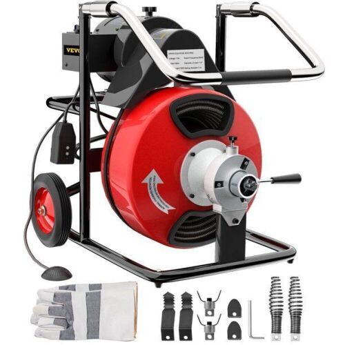 VEVOR 100ft x 1/2in Electric Drain Auger 550W Sewer Snake Drill Machine, fit 1-4" Pipes - Lot 75