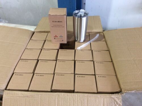 Case of (25) Buwaters Stainless Steel Double Walled Insulation Tumblers with Lid & Straw - Lot 97
