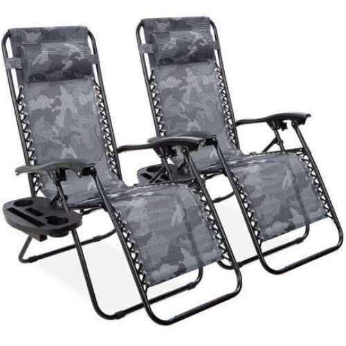 Set of 2 Adjustable Zero Gravity Patio Chair Recliners w/ Cup Holders - Lot 120