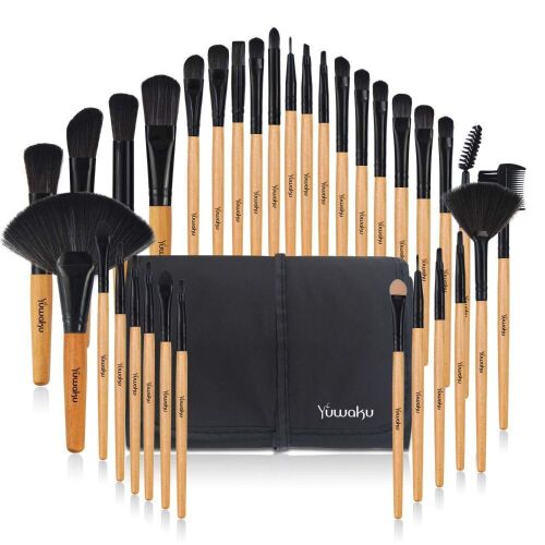 Case of (56) Beige 32pc Premium Makeup Brush Sets with Nylon Bag  - Lot 125