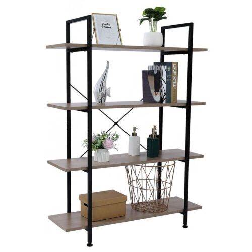 4-Tier Modern Bookshelf Bookcase Display Rack w/ Metal Frame, Wood Shelves - Lot 291