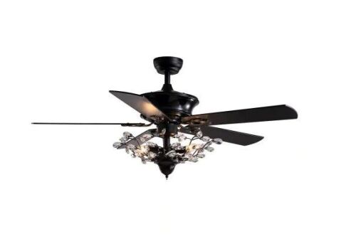 ANTOINE 52" Black Ceiling Fan with Light and Remote, Reversbile Blades - Lot 299