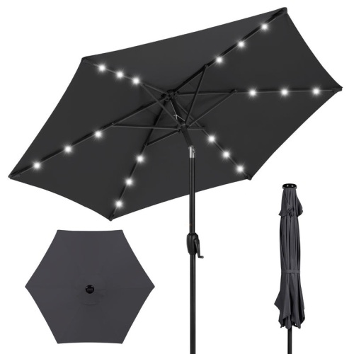 Outdoor Solar Patio Umbrella w/ Push Button Tilt, Crank Lift - 7.5ft  - Lot 305