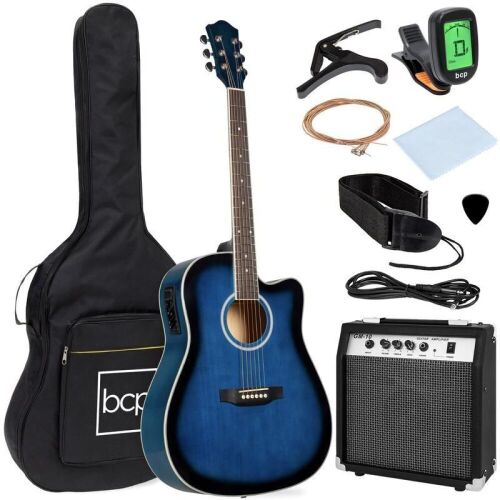 Beginner Acoustic Electric Cutaway Guitar Set w/ Case, Strap - 41in - Lot 372