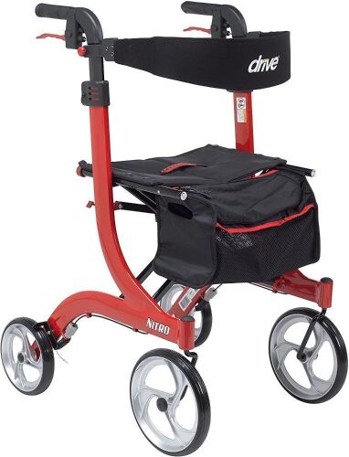 Drive Medical Nitro DLX Foldable Rollator Walker with Seat, Red - Lot 386