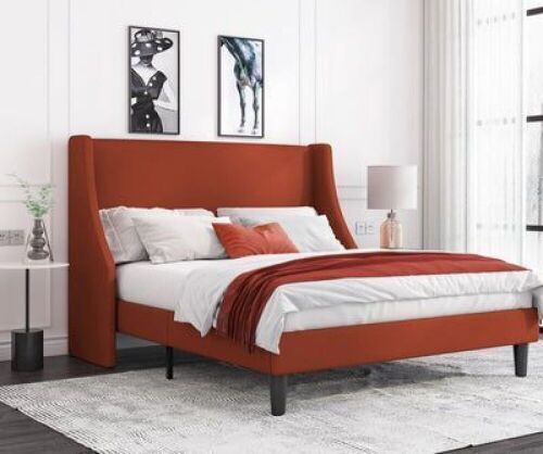 Modern Upholstered Bed with Deluxe Wingback, Queen  - Lot 515