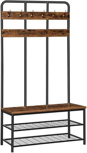 HOOBRO Entryway Hall Tree with 12 Hooks and Storage Bench, Metal Frame, Easy Assembly - Lot 531