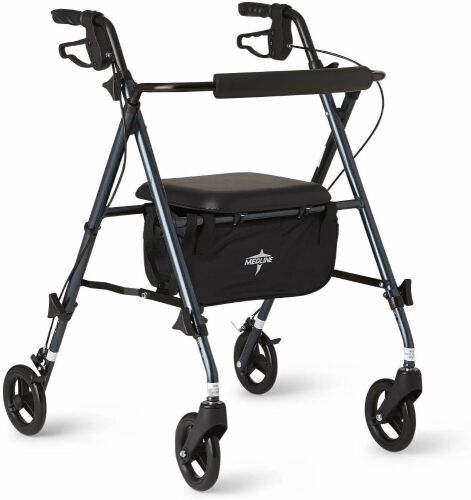 Medline Freedom Mobility Lightweight Folding Aluminum Rollator Walker with 6-inch Wheels, Adjustable Seat and Arms - Lot 597