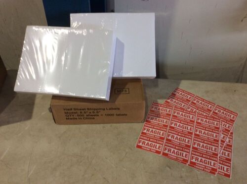 Half Sheet Shipping Labels, 8.5" x 5.5", 500 Sheets/1000 Labels - Lot 623