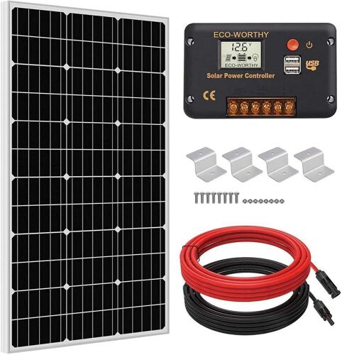 ECO-WORTHY 100 Watt Solar Panel Off Grid RV Boat Kit, 100 Watt Solar Panel, 20A LCD Display Charge Controller and Z Brackets - Lot 644