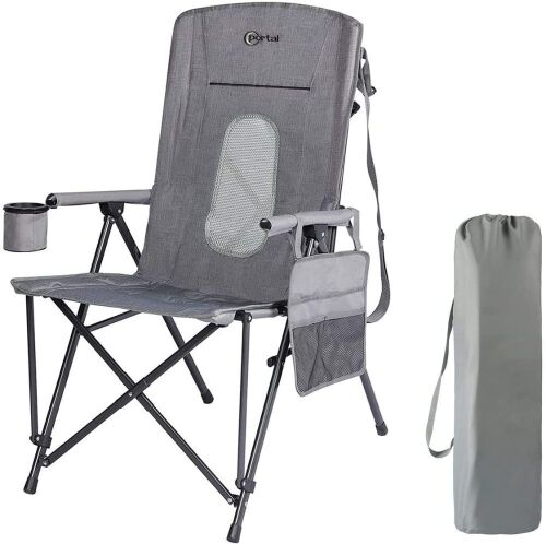Portal Oversized Quad Folding Camping Chair High Back Cup Holder Hard Armrest Storage Pockets Carry Bag Included, Support 300 lbs - Lot 697