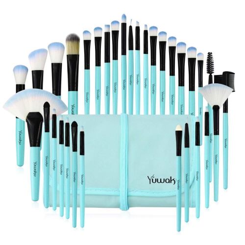 Case of (56) Blue 32pc Premium Makeup Brush Sets with Travel Bag - Lot 777