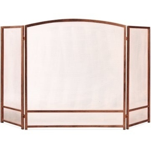 3-Panel Simple Steel Mesh Fireplace Screen w/ Rustic Worn Finish - 47x29in  - Lot 780