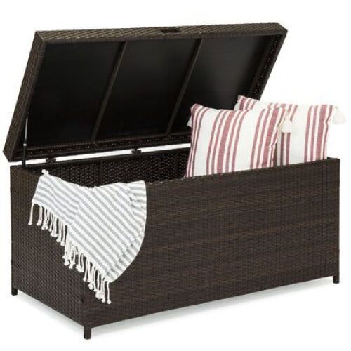 Indoor/Outdoor Wicker Storage Box w/ Steel Frame, Lift-Up Top - 136 Gallons - Lot 781