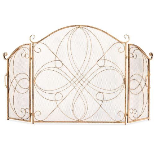 3-Panel Wrought Iron Metal Fireplace Screen Cover w/ Scroll Design - 55x33in - Lot 822