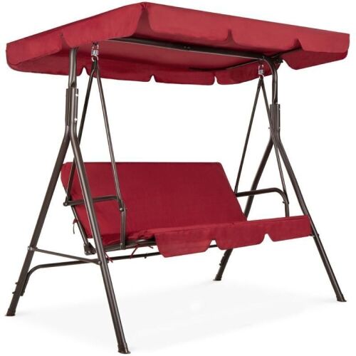 2-Person Outdoor Canopy Swing Glider Furniture w/ Cushions, Steel Frame - Lot 823