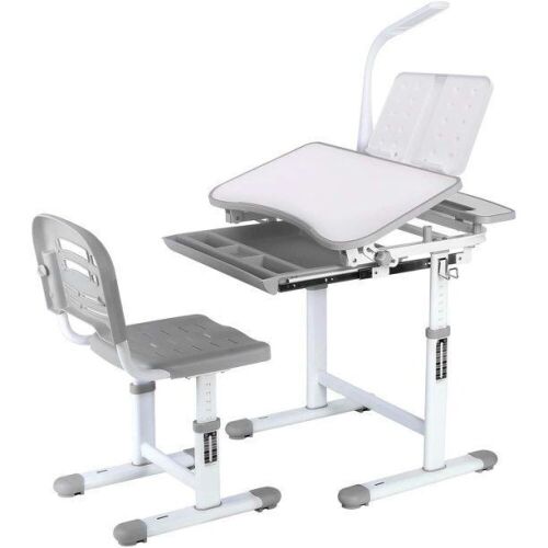 HealthyErgo Childrens Adjustable Desk & Chair Set with LED Lamp & Bookstand  - Lot 847