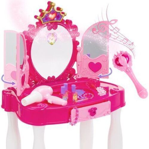 Kids Princess Vanity Mirror w/ AUX Cable, Wand, Hairdryer, Accessories - Lot 902