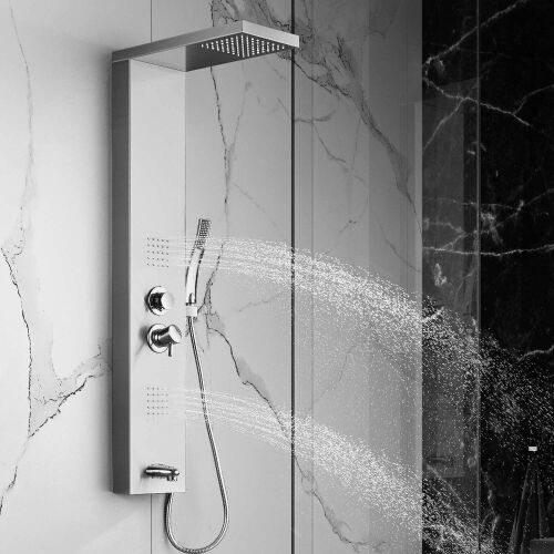 Adbatnos Multifunctional Shower Panel System Shower Tower, Rainfall Waterfall Spout, 2 Massage Jets, Tub Spout and Handheld Shower - Lot 913