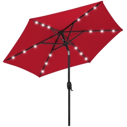 Outdoor Solar Patio Umbrella w/ Push Button Tilt, Crank Lift - 7.5ft  - Lot 1024