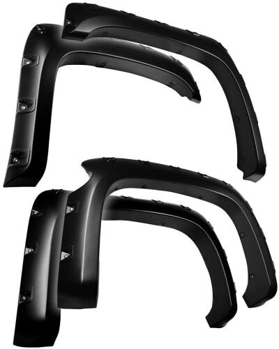 Tyger Auto Paintable Smooth Matte Black Pocket Bolt-Riveted Style Fender Flare Set for 2014-2018 Chevy Silverado 1500, ONLY Compatible with Fleetside Models with 69.3" Short Bed, 4 Pc - Lot 1029