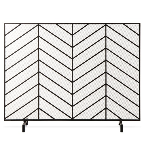 Single Panel Iron Chevron Fireplace Screen w/ Antique Finish - 38x31in  - Lot 1103