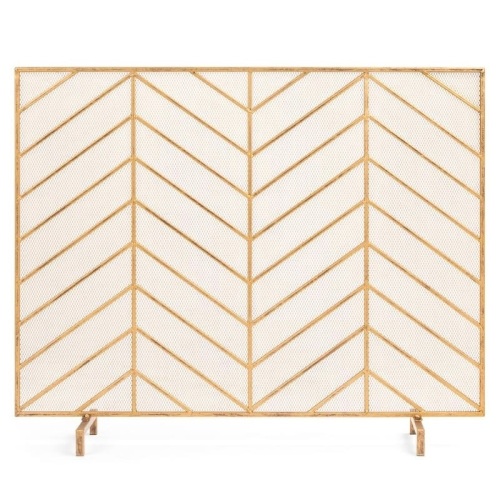 Single Panel Iron Chevron Fireplace Screen w/ Antique Finish - 38x31in  - Lot 1144