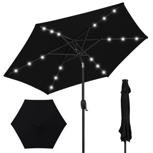 Outdoor Solar Patio Umbrella w/ Push Button Tilt, Crank Lift - 7.5ft  - Lot 1178