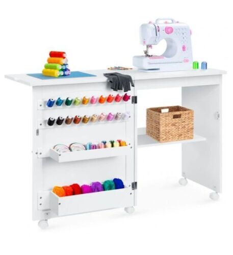 Folding Sewing Table Multipurpose Craft Station & Side Table w/ Wheels, Ecommerce Return - Lot 130
