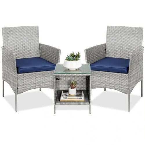 3-Piece Outdoor Patio Wicker Bistro Set w/ Side Storage Table - Lot 1638