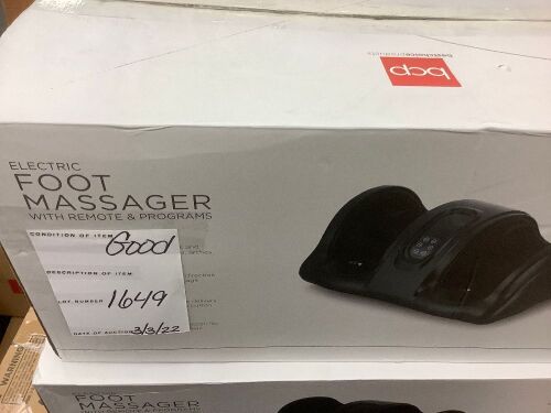 Therapeutic Foot Massager w/ High Intensity Rollers, Remote, 3 Modes - Lot 1649