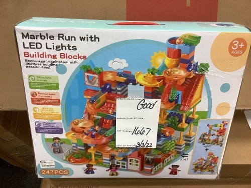 Kids 247-Piece Building Block Marble Run STEM Toy Track Set w/ Ramps, Slides - Lot 1667