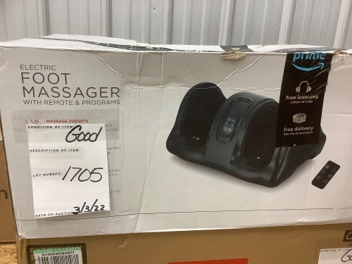 Therapeutic Foot Massager w/ High Intensity Rollers, Remote, 3 Modes - Lot 1705