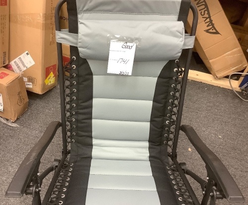 Oversized Padded Zero Gravity Chair, Folding Recliner w/ Headrest, Side Tray - Lot 1741