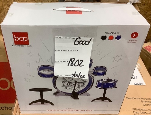 11-Piece Kids Beginner Drum Percussion Musical Instrument Toy Set - Lot 1802