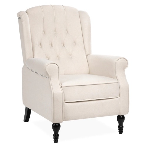 Tufted Upholstered Wingback Push Back Recliner Armchair w/ Nailhead Trim - Lot 1822
