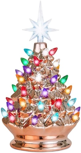 9.5in Pre-Lit Hand-Painted Ceramic Tabletop Christmas Tree - Lot 2410