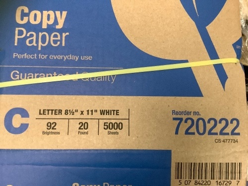 Box of 8.5x11 Copy Paper, 5000 Sheets, Appears New - Lot 408
