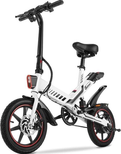 Sailnovo 14" Folding Electric Bicycle with Pedals, Dual Disc Brakes, 18.6mph, Disc Brakes, 36V 10.4Ah Battery - Lot 32