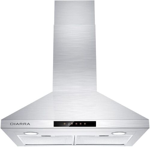 CIARRA Wall Mount Range Hood 30 inch 450 CFM with Soft Touch Control Delay Shut Off Function Ducted and Ductless Convertible - Lot 78