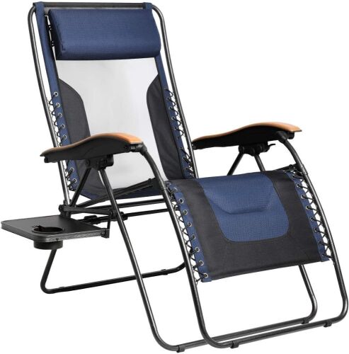 PORTAL Oversized Mesh Back Zero Gravity Reclining Patio Chair with Adjustable Pillows and Cup Holder, Support 350lbs  - Lot 657