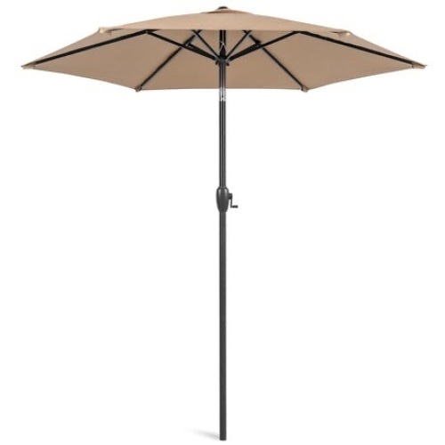 Outdoor Market Patio Umbrella w/ Push Button Tilt, Crank Lift - 7.5ft  - Lot 1077